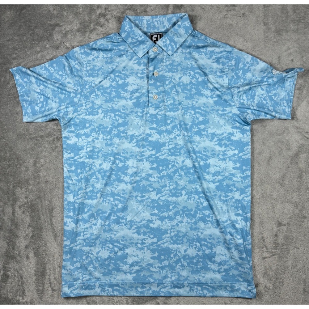 FootJoy Athletic Fit Golf Polo Shirt Mens M Blue Digital Camo Stretch 29095